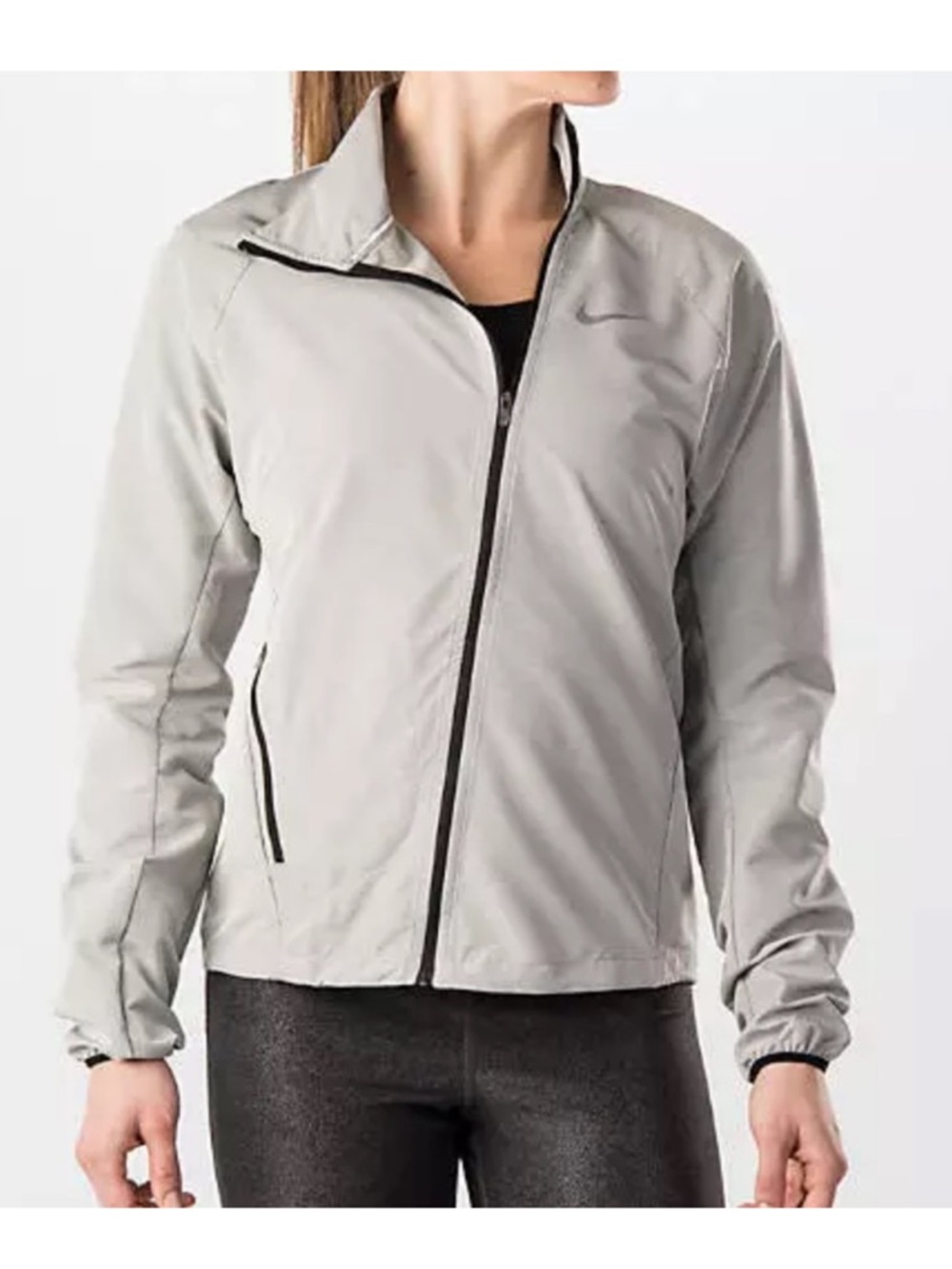 Nike Running Asymmetrical Zip Moto Jacket Size M Gray Activewear Lightweight
